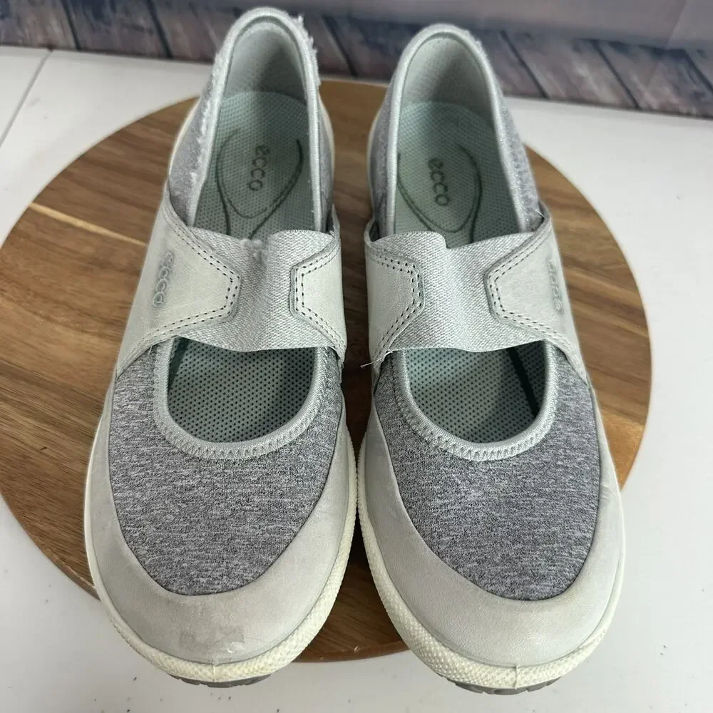 Ecco Mary Jane Shoe Womens 7 Gray Comfort Cushion Biom Flat Slip on Leather - Picture 12 of 14